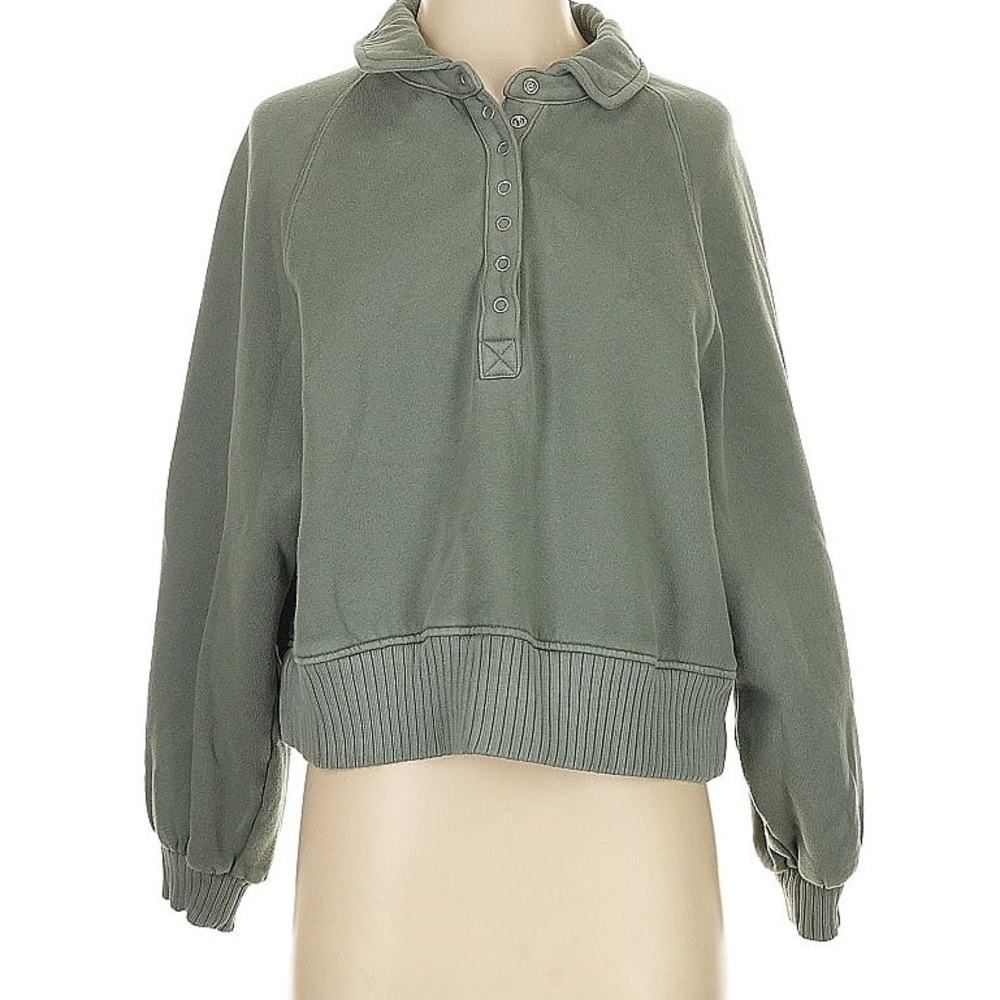 Aerie Women’s Green Button Pullover Sweatshirt Size XL